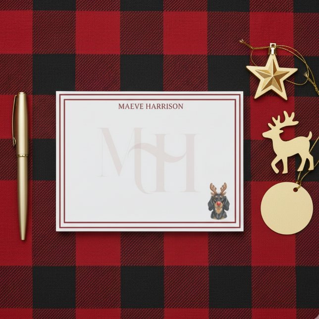 Notas Post-it® Personalizado Monograma vacaciones Renos de Dachsh (Gift custom holiday stationery to the dog lover in your life! )