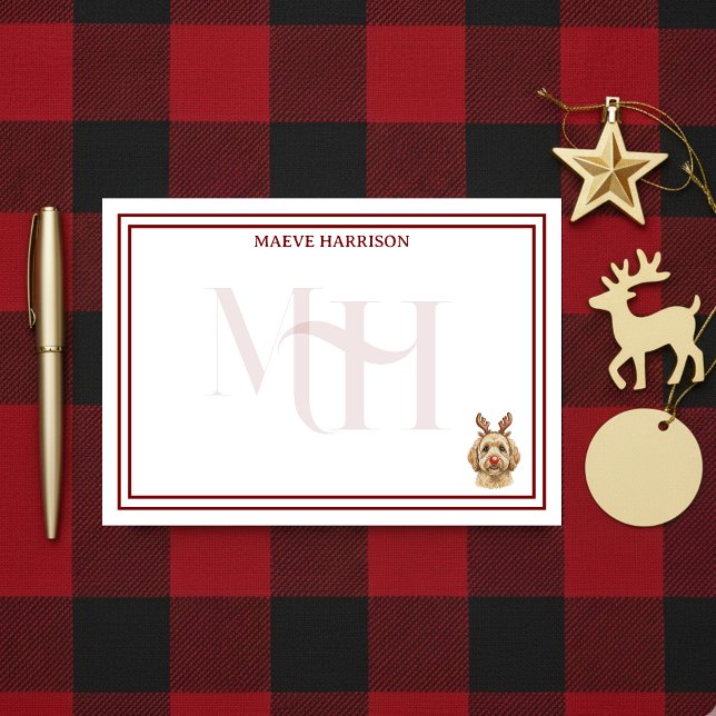 Notas Post-it® Personalizado Monograma vacaciones Renos dorados (Gift custom holiday stationery to the dog lover in your life! )