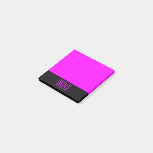Notas Post-it® Personalizado negro y fucsia (En perspectiva)