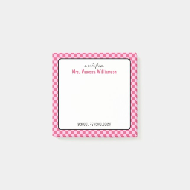 Notas Post-it® Personalizado Retro Check Pattern School Psicólogo (Anverso)