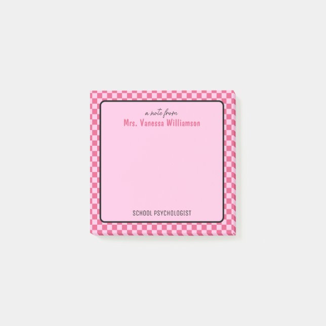 Notas Post-it® Personalizado Retro Check Pattern School Psicólogo (Anverso)