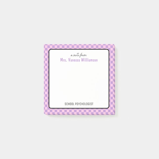 Notas Post-it® Personalizado Retro Check Pattern School Psicólogo (Anverso)