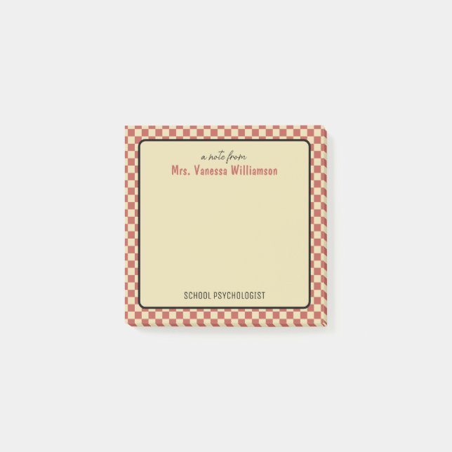 Notas Post-it® Personalizado Retro Check Pattern School Psicólogo (Anverso)