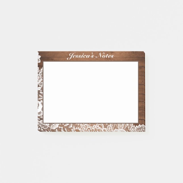 Notas Post-it® Personalizado Rustic Wood & White Lace (Anverso)