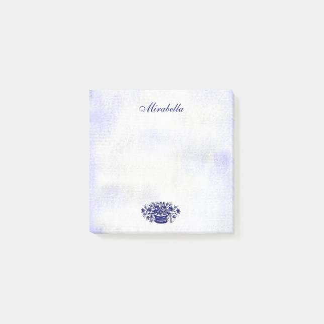 Notas Post-it® Personalizado Rústico Azul Floral Blanco Táctil (Anverso)