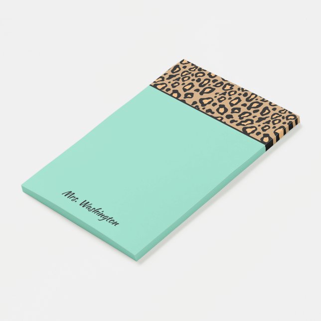 Notas Post-it® Personalizado Turquoise Leopard Teacher Post (En perspectiva)