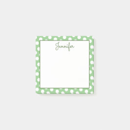 Notas Post-it® Personalizado Verde Salvia y Lunares Blancos