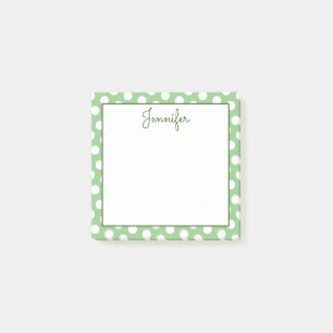 Notas Post-it® Personalizado Verde Salvia y Lunares Blancos