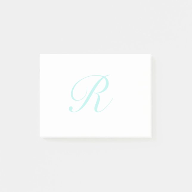 Notas Post-it® Personalizar Monograma de Letra Script, Turquesa C (Anverso)