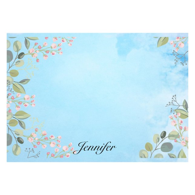 Notas Post-it® Personalizar nombre cielo azul borde floral simple (Subido por el creador)