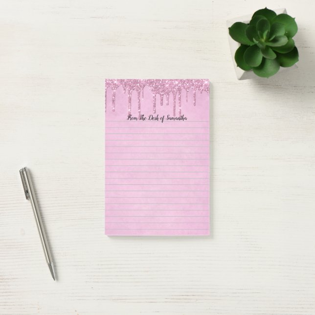 Notas Post-it® Personalizar Purpurina de goteo en línea rosa (Oficina)