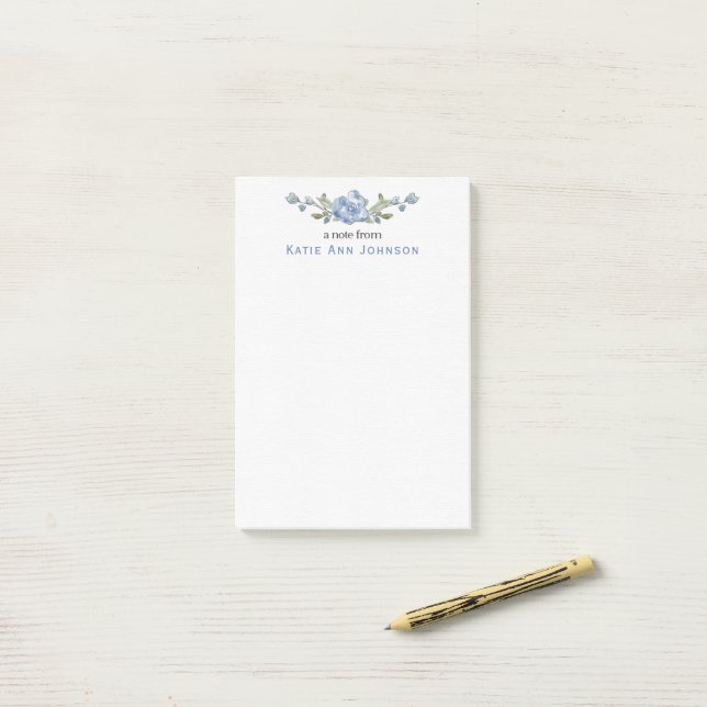 Notas Post-it® Personalized Blue Floral Custom Stationery (Escritorio)