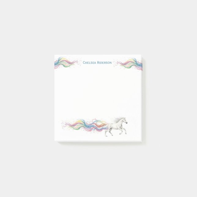 Notas Post-it® Personalized Horse Stationery White Horse Rainbow (Anverso)