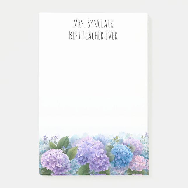 Notas Post-it® Personalized Hydrangea Flower Teacher Appreciation (Anverso)