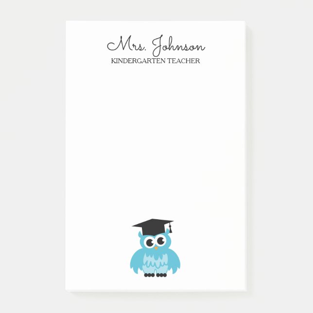 Notas Post-it® Personalized kindergarten school teacher funny owl (Anverso)