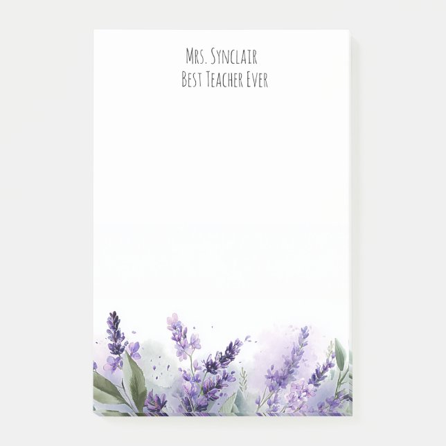 Notas Post-it® Personalized Lavender Flowers Teacher Appreciation (Anverso)