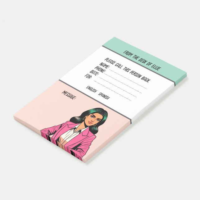 Notas Post-it® Personalized Name Business Phone Message Office (En perspectiva)