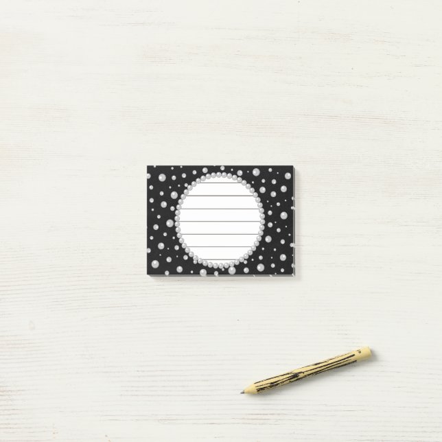 Notas Post-it® Personalized Photo with Pearls Circle on Black (Escritorio)
