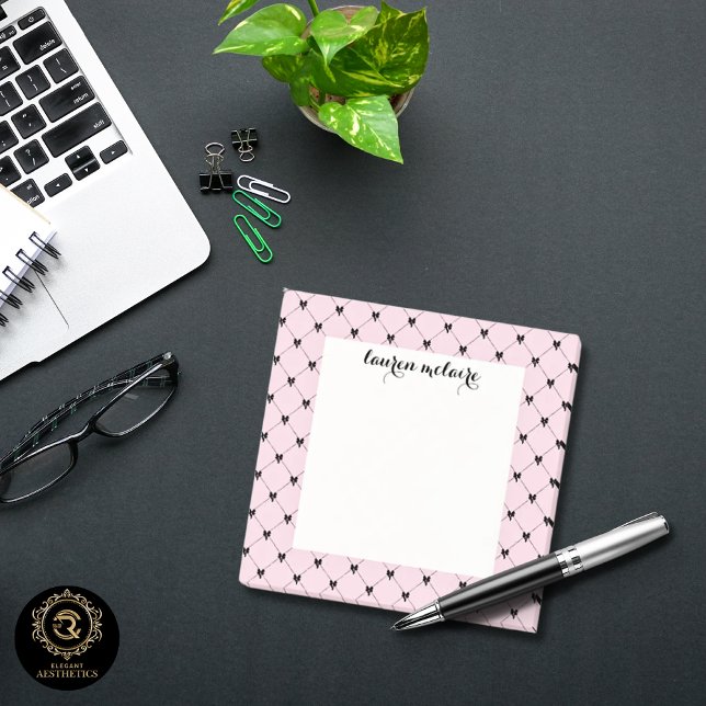 Notas Post-it® Personalized Pink & Black Bow Script (Subido por el creador)