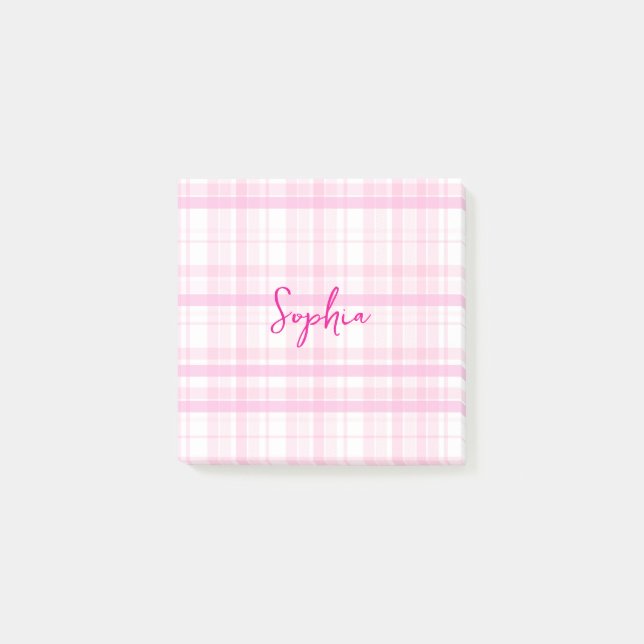 Notas Post-it® Personalized Pink Plaid Notes with Name  (Anverso)