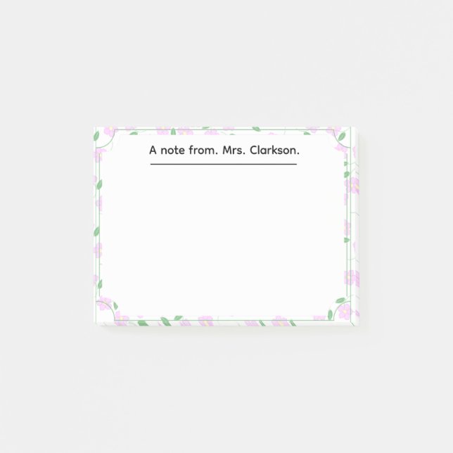 Notas Post-it® Personalized spring Floral for teachers present  (Anverso)