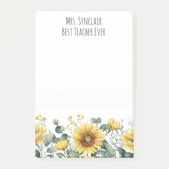 Notas Post-it® Personalized Sunflower Flower Teacher Appreciation (Anverso)