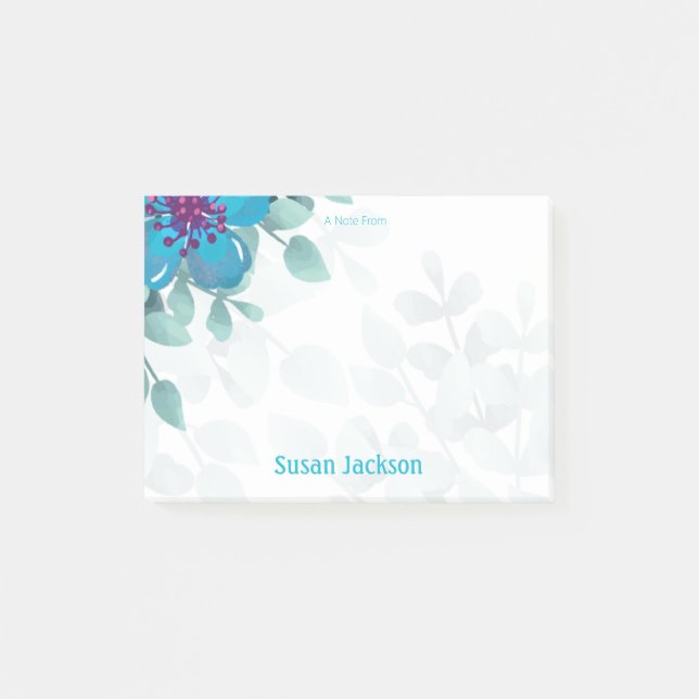 Notas Post-it® Personalized Turquoise Floral  (Anverso)