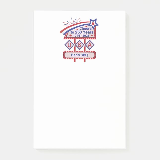 Notas Post-it® Personalized USA 250–Patriotic Retro Marquee (Anverso)