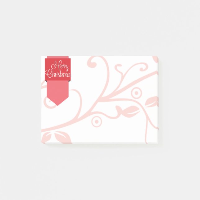 Notas Post-it® Pestaña roja y flourish Merry Christmas Post-it No (Anverso)