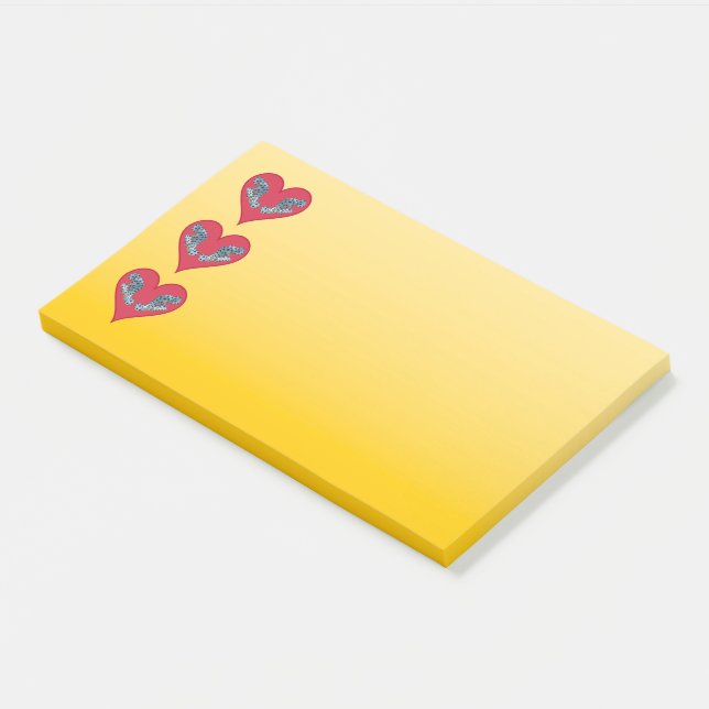 Notas Post-it® Pez Grouper - Corazones Rojos, dispuestos vertical (En perspectiva)