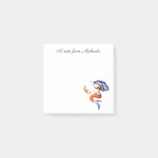Notas Post-it® Pez Sirena Morado Divertido Lindo (Anverso)