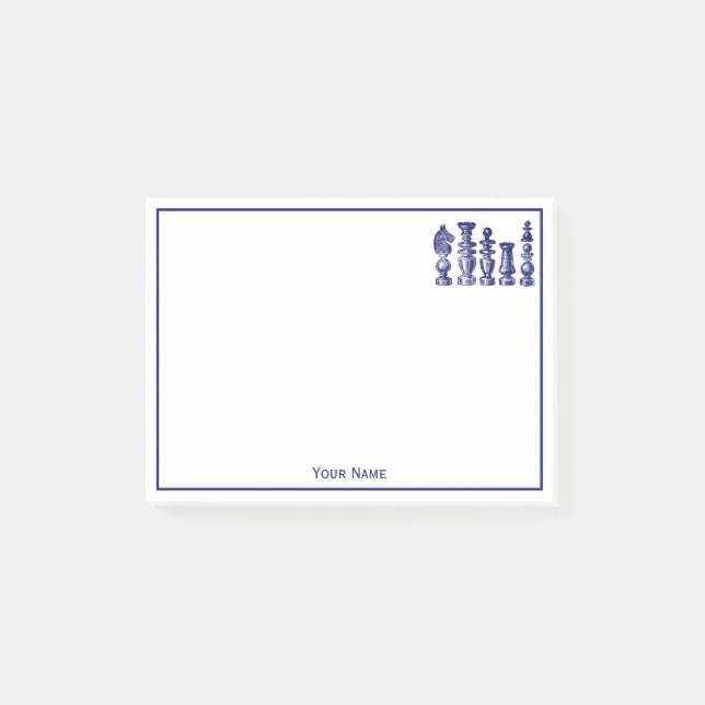 Notas Post-it® Piezas de Ajedrez Arte Antiguo Azul (Anverso)