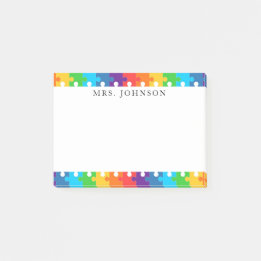 Notas Post-it® Piezas de rompecabezas de arcoíris lindas con nomb