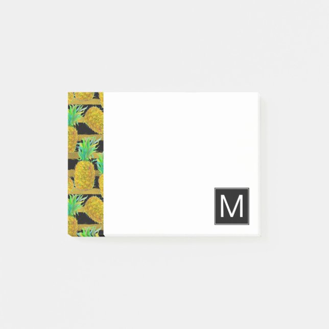 Notas Post-it® Piñas de oro en monograma de las rayas el | (Anverso)