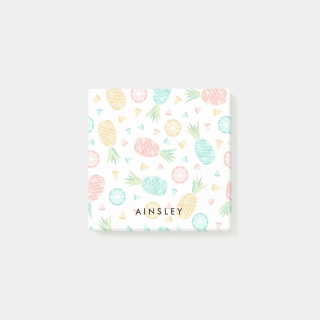 Notas Post-it® Piñas rosadas y nombre de encargo amarillo (Anverso)