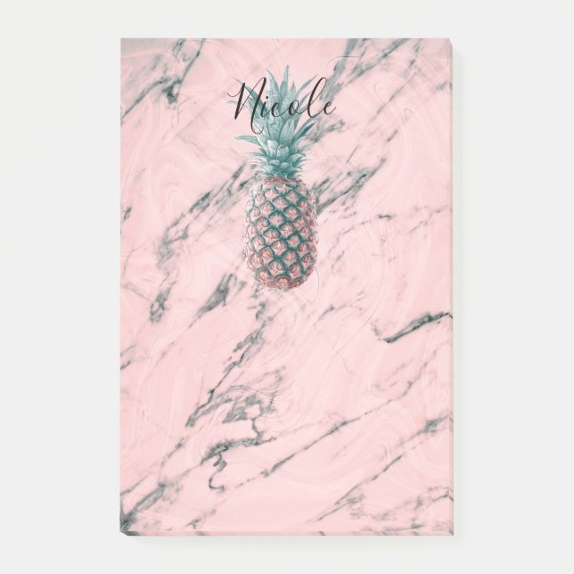 Notas Post-it® Pineapple & Pink Marble Swirl Moderna Moda (Anverso)