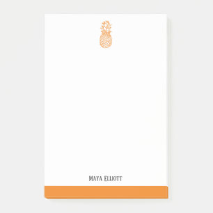 Notas Post-it® Pineapple y borde Naranja blanco y brillante, nomb