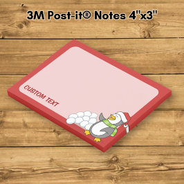Notas Post-it® pingüino de Navidad con bolas de nieve saludando