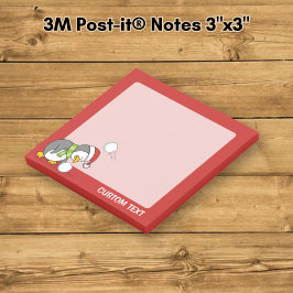 Notas Post-it® pingüino de Navidad recogiendo una bola de nieve
