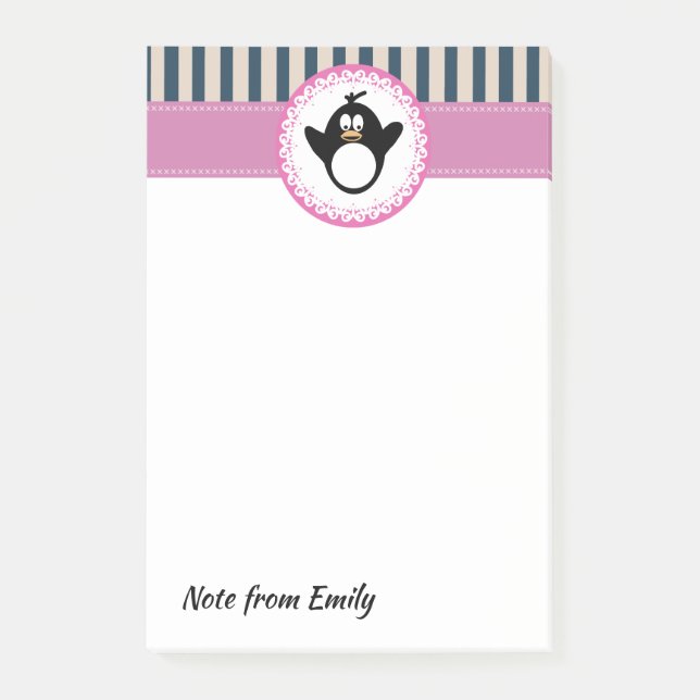 Notas Post-it® Pingüino divertido de moda adorable personalizado (Anverso)