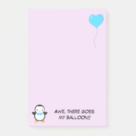 Notas Post-it® Pingüino Lindo con Corbatín Azul y Globo de Corazó