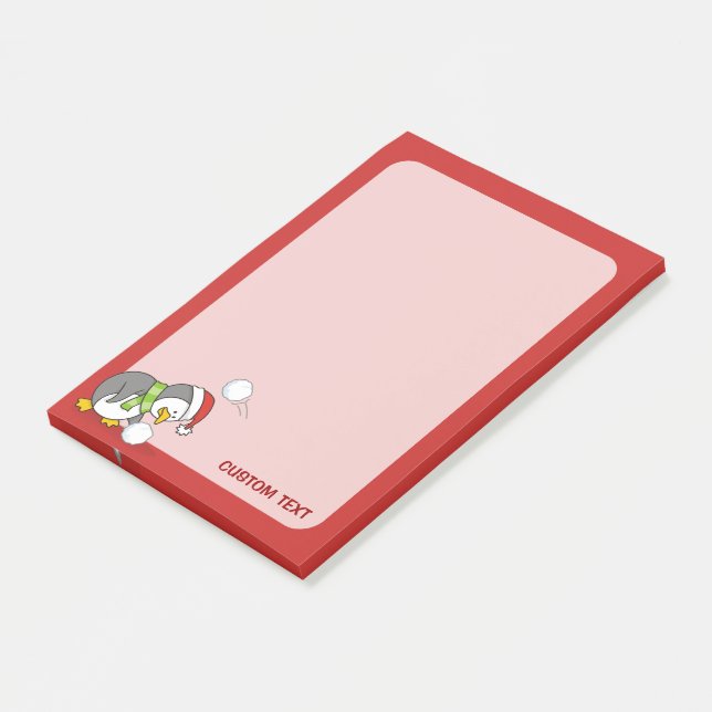 Notas Post-it® Pingüino navidad recibiendo bola de nieve (En perspectiva)