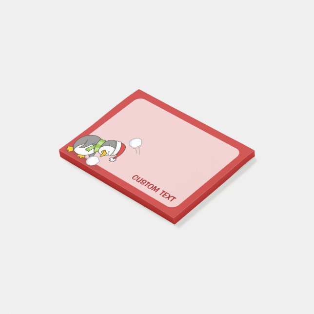 Notas Post-it® Pingüino navidad recibiendo bola de nieve (En perspectiva)