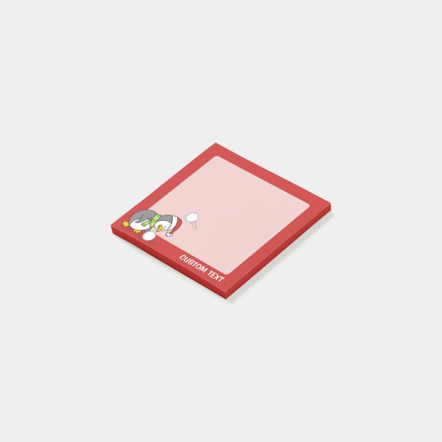 Notas Post-it® Pingüino navidad recibiendo bola de nieve (En perspectiva)