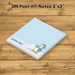 Notas Post-it® Pinguino Pequeño con Bolas de Nieve Saludando