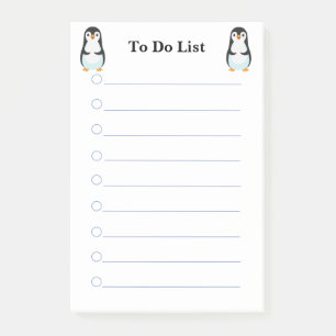 Notas Post-it® Pingüinos lindos en Lista de Tareas con líneas bla