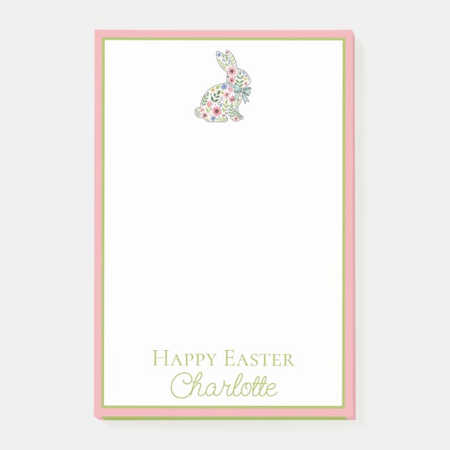 Notas Post-it® Pink and Blue Wildflower Easter Rabbit (Anverso)