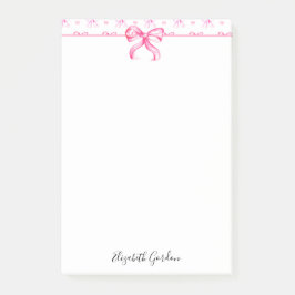 Notas Post-it® Pink Bow Coquette Watercolor Cute Custom Name