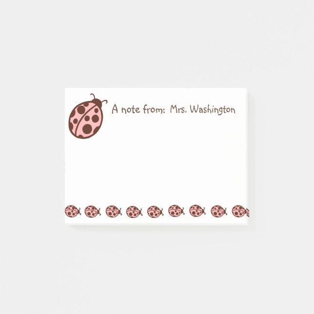 Notas Post-it® Pink Brown Ladybugs Personalizado Post It Notes (Anverso)