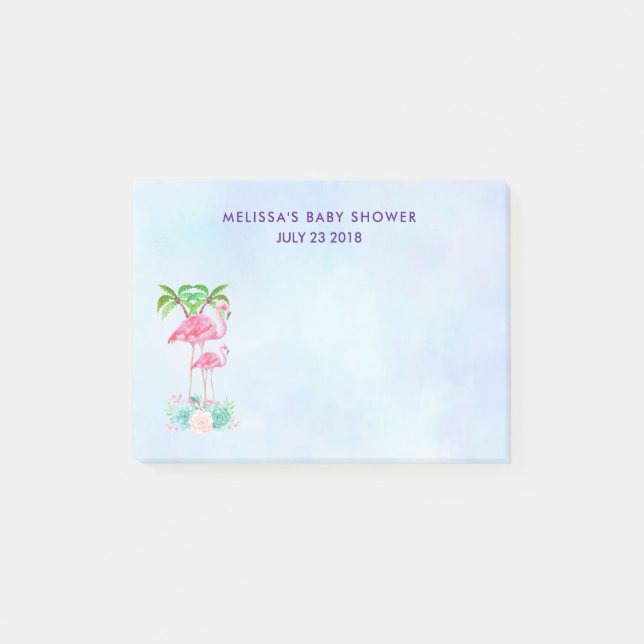 Notas Post-it® Pink Flamingo Momma & Baby with Palm Trete (Anverso)